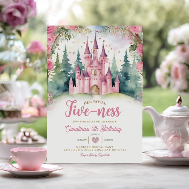Her Royal Five-ness Pink Castle Forest Birthday Invitation (Creator Uploaded)