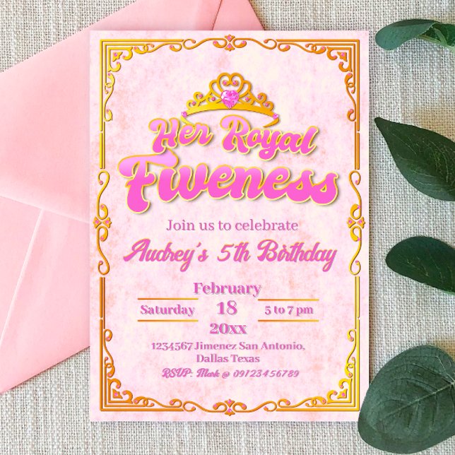 Her Royal Fiveness - Girl 5th Birthday Invitation (Her Royal Fiveness -  Princess Girl 5th Birthday Invitation)