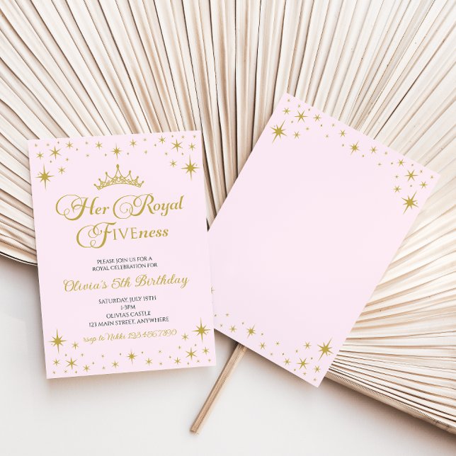 Her Royal Fiveness Gold Princess 5th Birthday Invitation (Creator Uploaded)