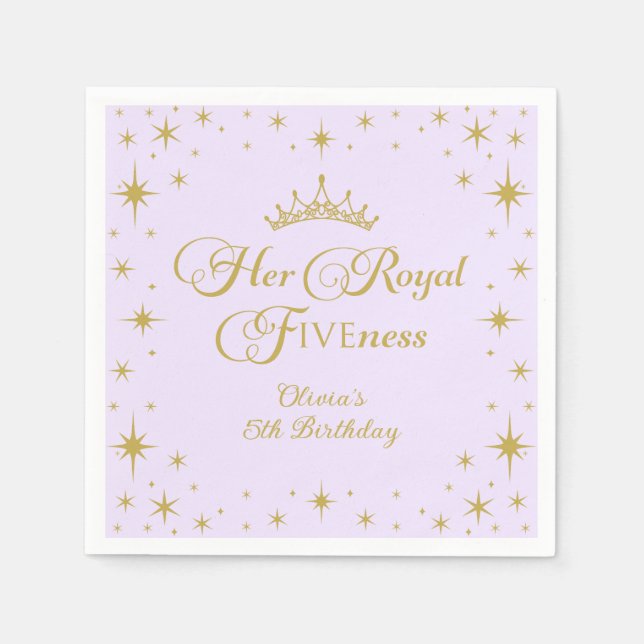 Her Royal Fiveness Gold Princess 5th Birthday Napkin (Front)