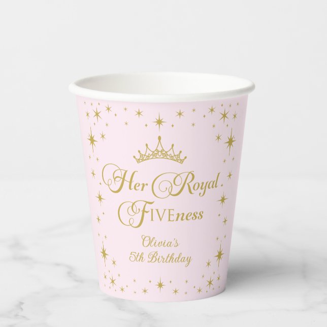 Her Royal Fiveness Gold Princess 5th Birthday Paper Cups (Front)
