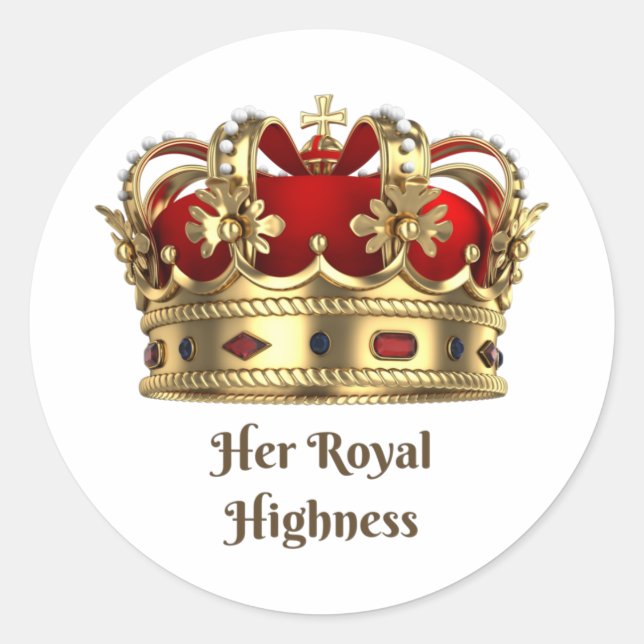 Her Royal Highness Red and Golden Royalty Crown  Classic Round Sticker (Front)