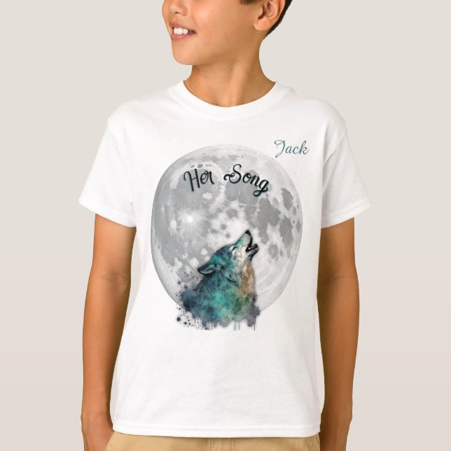 "Her Song" Wolf and Moon Boy's Custom  T-Shirt (Front)