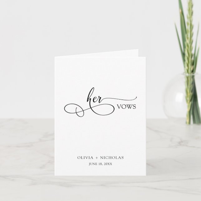 Her Vows Card Minimalist Black Script Vows Card (Front)