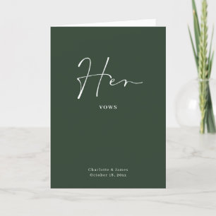 Her Vows Card Minimalist Script Forest Green