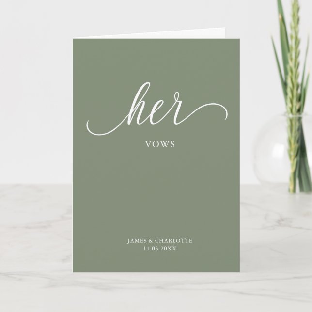 Her Vows Card Minimalist Script Sage Green (Front)