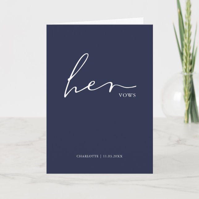 Her Vows Card Minimalist Script Vows Blue (Front)