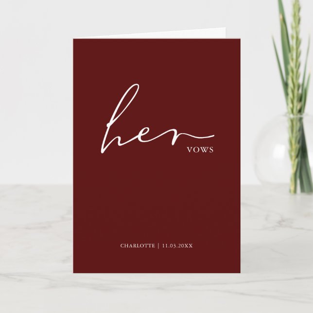 Her Vows Card Minimalist Script Vows Maroon (Front)