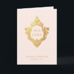 Her Vows Crest Pink Faux Gold Foil Elegant Wedding Card<br><div class="desc">An elegant design with a vintage air for the wedding vows book of the bride. The background is blush pink. The title "Her Vows" is inside a vintage floral crest from faux gold foil. The names and the date are written in the lower part in golden letters. The vows text...</div>
