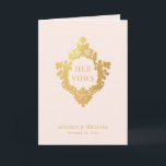 Her Vows Crest Pink Faux Gold Foil Elegant Wedding Card<br><div class="desc">An elegant design with a vintage air for the wedding vows book of the bride. The background is blush pink. The title "Her Vows" is inside a vintage floral crest from faux gold foil. The names and the date are written in the lower part in golden letters. The vows text...</div>