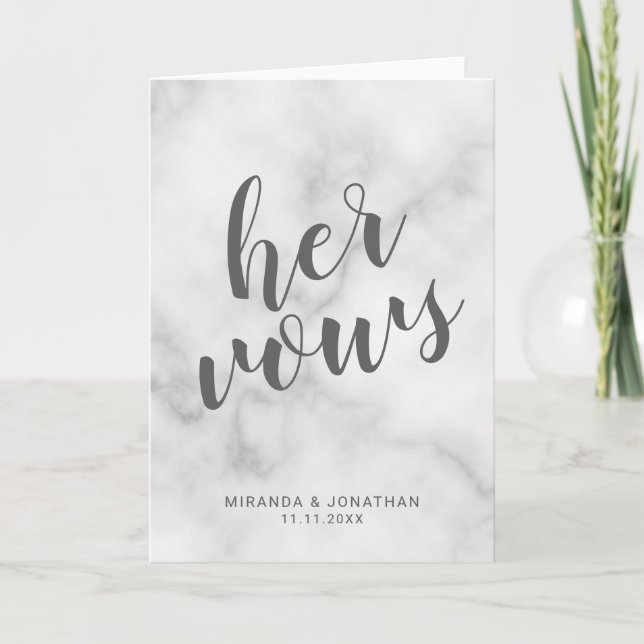 'Her Vows' Elegant White Marble Wedding Vows Note Card (Front)