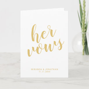 'Her Vows' Gold Elegant Wedding Vows Note Card