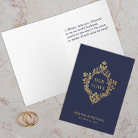 Her Vows Navy Blue Faux Gold Vintage Crest Wedding