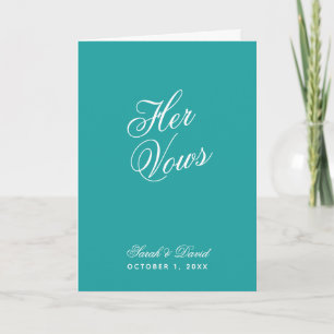 Her Vows Teal Wedding Vow Book Simple Script Bride Card