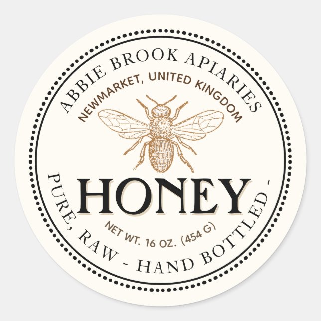 Heraldic Bee Raw Hand Bottled Honey Sticker (Front)