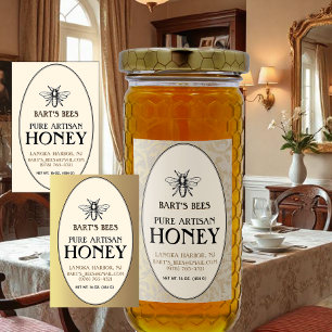 Heraldic Bee Rectangle Food Label Gold Oval Swirl