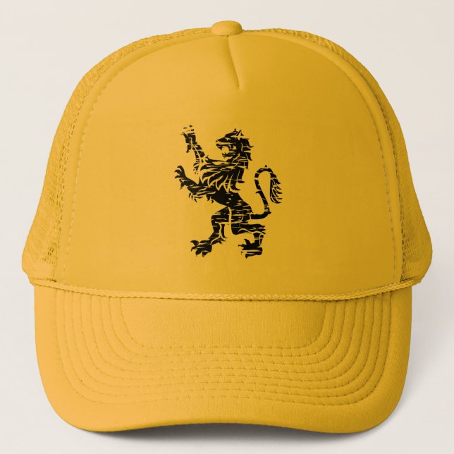 Heraldic Black Rampant Lion Trucker Hat (Front)