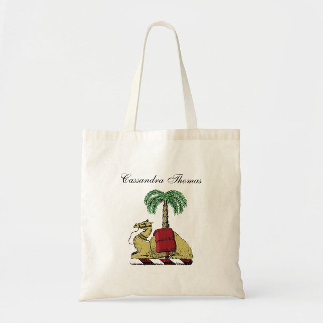 Heraldic Camel Palm Tree Color Coat of Arms Tote Bag (Front)