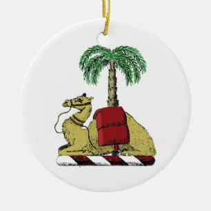 Heraldic Camel Palm Tree Colour Coat of Arms Ceramic Tree Decoration
