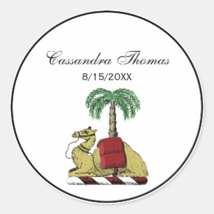 Heraldic Camel Palm Tree Colour Coat of Arms Classic Round Sticker