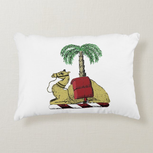 Heraldic Camel Palm Tree Colour Coat of Arms Decorative Cushion (Front)