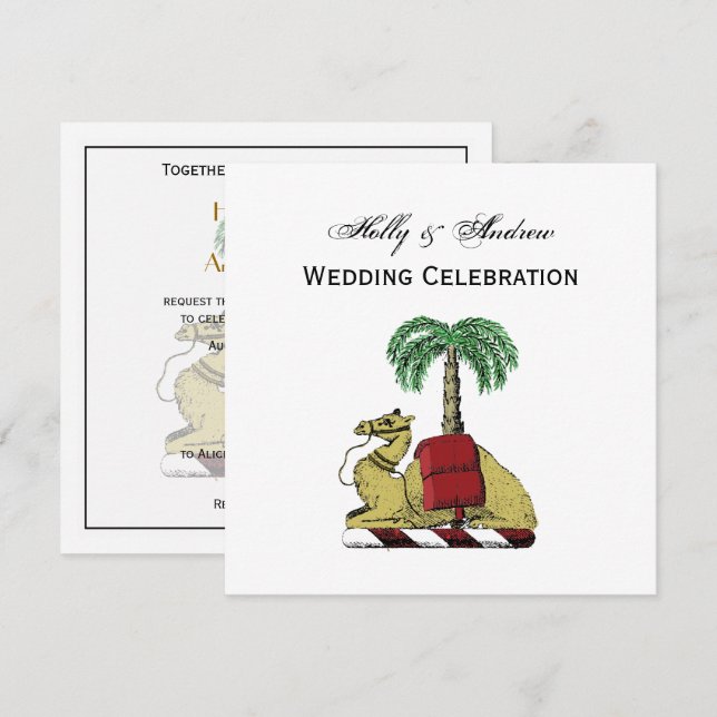 Heraldic Camel Palm Tree Colour Coat of Arms Invitation (Front/Back)