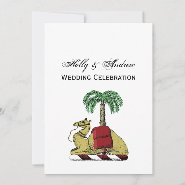Heraldic Camel Palm Tree Colour Coat of Arms Invitation (Front)