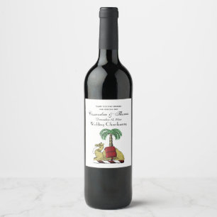 Heraldic Camel Palm Tree Colour Coat of Arms Wine Label