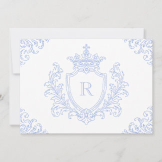 Heraldic Crest Blue Catholic Baptism Initial Invitation