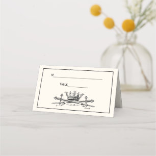 Heraldic Crown Crossed Swords Emblem Crest Ivory Place Card