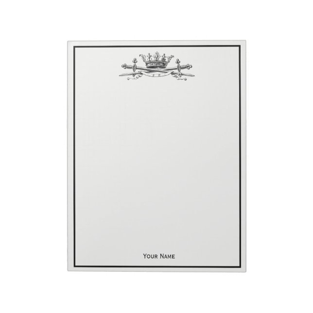Heraldic Crown Crossed Swords Sabres Emblem Crest Notepad (Rotated)