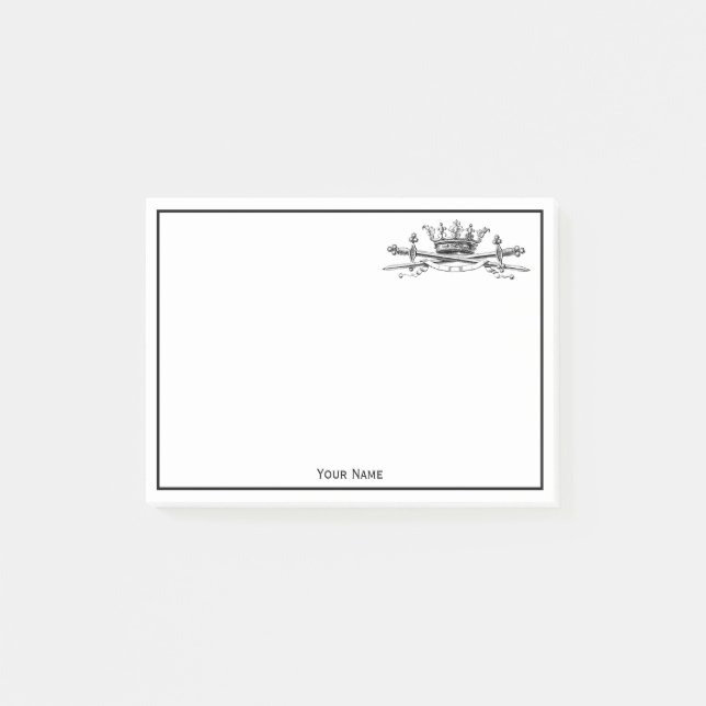 Heraldic Crown Crossed Swords Sabres Emblem Crest Post-it Notes (Front)