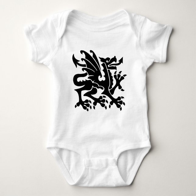Heraldic Dragon 01 - Black Baby Bodysuit (Front)