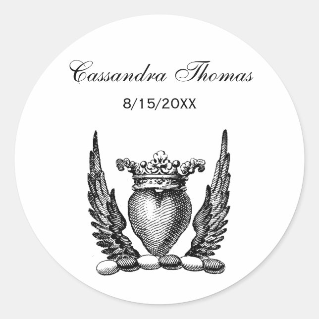 Heraldic Heart with Wings Coat of Arms Crest Classic Round Sticker (Front)