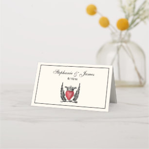 Heraldic Heart with Wings Coat of Arms Crest Ivory Place Card
