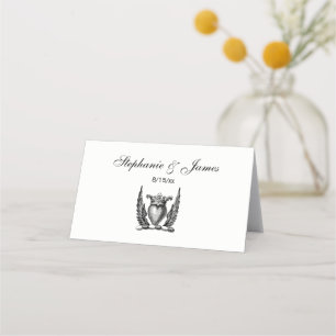 Heraldic Heart with Wings Coat of Arms Crest Place Card