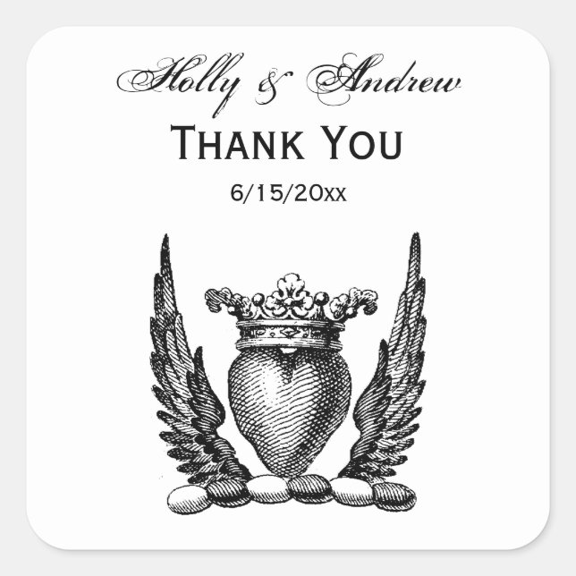 Heraldic Heart with Wings Coat of Arms Crest Square Sticker (Front)