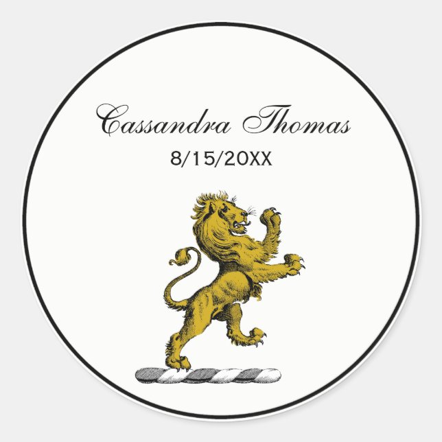 Heraldic Lion Standing Crest Emblem C Classic Round Sticker (Front)