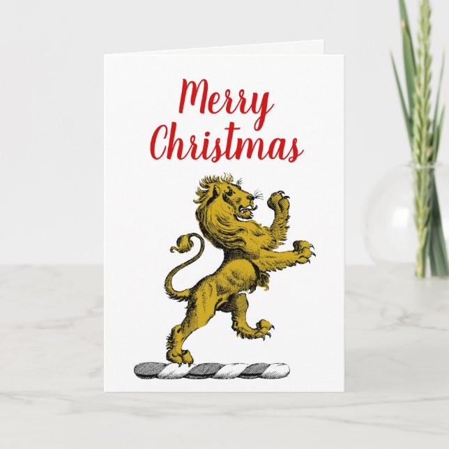 Heraldic Lion Standing Crest Emblem C Holiday Card (Front)
