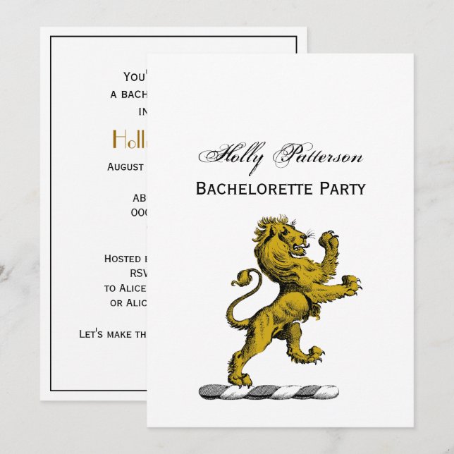 Heraldic Lion Standing Crest Emblem C Invitation (Front/Back)