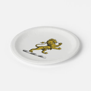 Heraldic Lion Standing Crest Emblem C Paper Plate