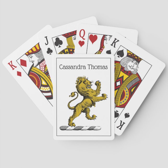 Heraldic Lion Standing Crest Emblem C Playing Cards (Back)