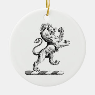 Heraldic Lion Standing Crest Emblem Ceramic Tree Decoration