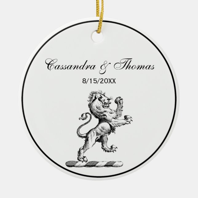 Heraldic Lion Standing Crest Emblem Ceramic Tree Decoration (Front)