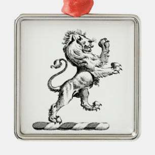 Heraldic Lion Standing Crest Emblem Metal Tree Decoration