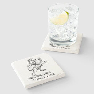 Heraldic Lion Standing Crest Emblem Stone Coaster