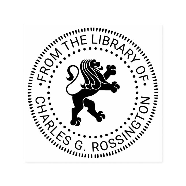 Heraldic Lion Standing Round Library Book Name Self-inking Stamp (Design)
