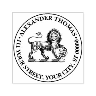 Heraldic Lion with Cross Emblem Crest Self-inking Stamp