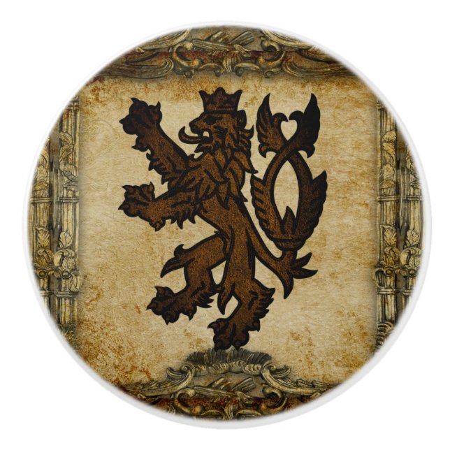 Heraldic Rampant Lion Custom Ceramic Knob (Front)