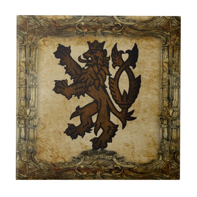 Heraldic Rampant Lion Custom Tile (Front)